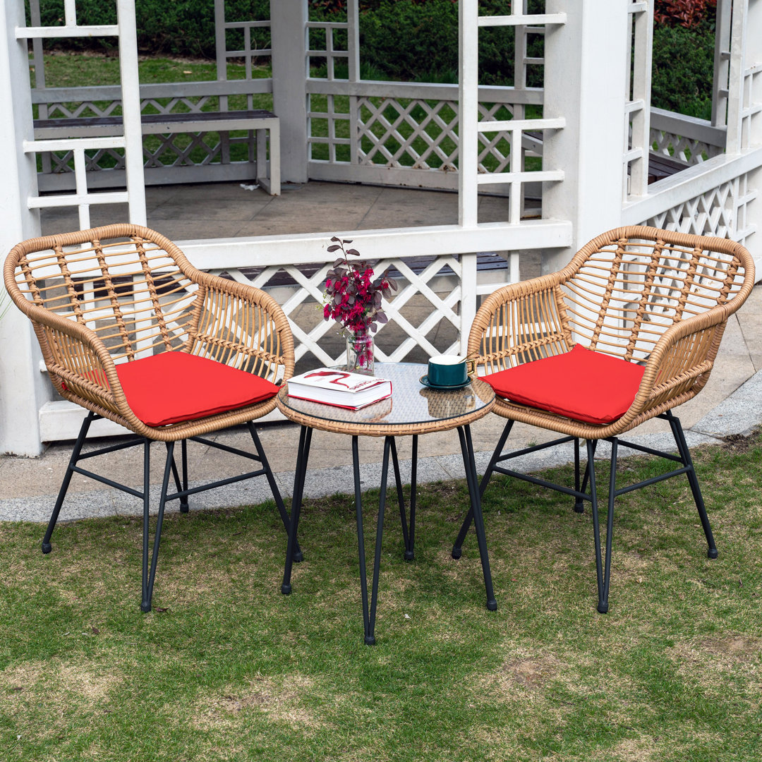 Virgie 3 Piece Wicker/Rattan Seating Group with Cushions